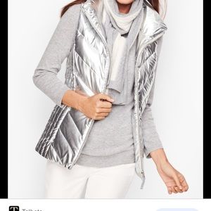 Talbots shiny silver puffer vest